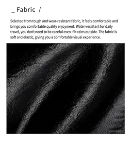 Close-up of black litchi grain texture fabric showing waterproof and durable features