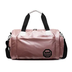 Bolso tote rosa metalizado impermeable para viajes y fitness con correa de hombro