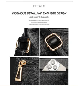 Close-up of litchi texture leather, golden hardware, and neat stitching on black bag