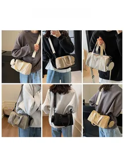 Sac cylindrique en toile avec petit porte-monnaie en cinq couleurs sobres