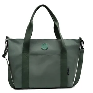 Grand sac fourre-tout en toile vert foncé avec bandoulière réglable et logo tendance