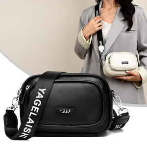 Damen Crossbody Tasche Aus PU Leder Mit Mehrlagigem Reißverschluss Und Breitem Riemen Litschimuster Modische Umhängetasche