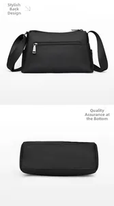 Vue détaillée de la poche arrière et du fond du sac oreiller en nylon noir
