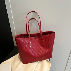 Large Capacity Women PU Leather Tote Bag Rhombus Quilted Urban Minimalist Fashion Shoulder Bag For Daily Commute Handbag