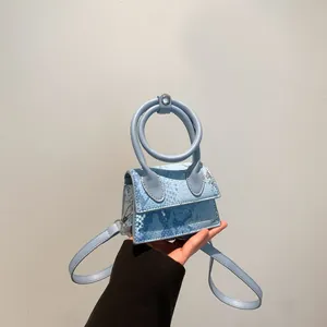 Damen Mini Schlangenmuster Umhängetasche PU Leder Mikro Handtasche Mit Rundem Ringgriff Verstellbarer Gurt Mode Beutel