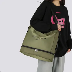 Grande borsa Oxford verde militare con scomparto separato per scarpe da viaggio