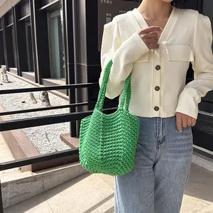 Sac à main crochet vert citron fait main avec texture tricotée épaisse pour sorties plage