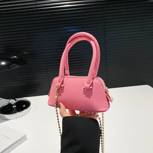 Women Mini Shell Shape PU Leather Shoulder Bag Litchi Texture Handbag With Gold Ball Chain Strap Crossbody Bag Casual Daily