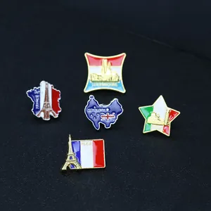 Σετ 5 vintage καρφίτσες από κράμα ψευδαργύρου με εθνικά ορόσημα και σημαίες με σμάλτο