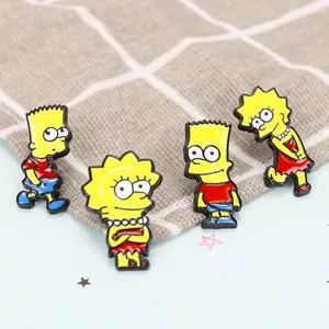 Cartoon-Emaille-Pins mit Bart und Lisa Charakteren auf kariertem Hintergrund