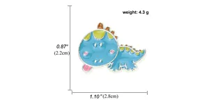 Detailed size specifications for blue cartoon dinosaur enamel pin with measurements