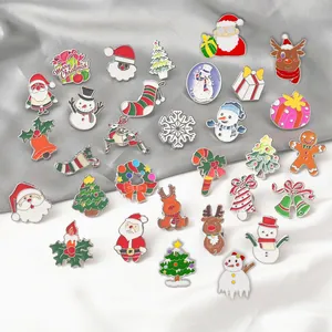 Lot de Broches Épingles en Émail de Noël Dessin Animé Père Noël Bonhomme de Neige Renne Sapin Alliage de Zinc Badge de Revers