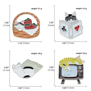Spécifications de taille pour les épingles chat en émail au design panier et livre