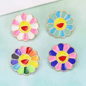 Spille colorate a forma di girasole con petali in smalto e placcatura in oro brillante