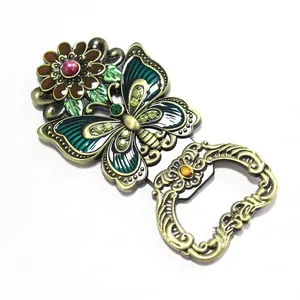 Vintage zinc alloy butterfly flower beer bottle opener with antique bronze finish