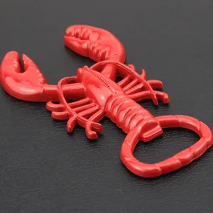 Creative red lobster-shaped metal alloy bottle opener with polished finish and vivid details