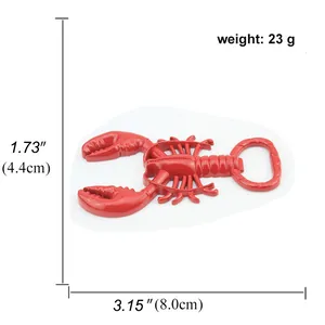 Detailed dimensions of red lobster-shaped metal bottle opener, 8.0cm length and 23g weight
