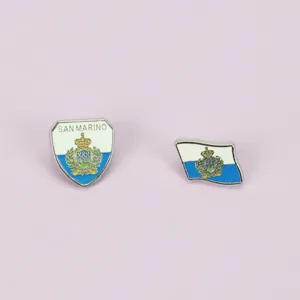 San Marino national flag and coat of arms enamel lapel pins in zinc alloy finish