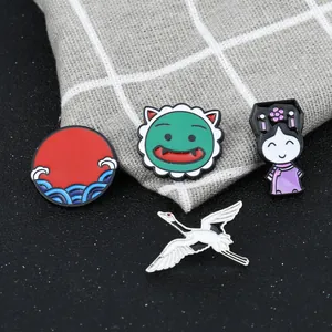 Vintage Chinese Style Enamel Pin Brooch Cartoon Character Crane Sun Wave Lion Head Alloy Badge For Backpack Clothes Decoration