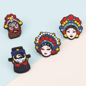 Set of 4 traditional Chinese opera facial makeup enamel pins with colorful designs