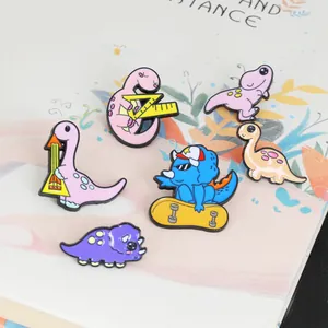 Cute cartoon colorful alloy dinosaur enamel pins set for backpack and accessories