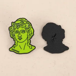 Grüne Emaille-Brosche Dionysos mit Porträt und Rückansicht der griechischen Mythologie-Nadel