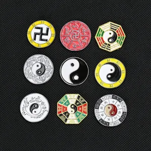 Vintage Chinesischer Stil Tai Chi Bagua Legierung Emaille Brosche Pin Yin Yang Oktogonal Rund Abzeichen Für Kleidung Rucksack Zubehör