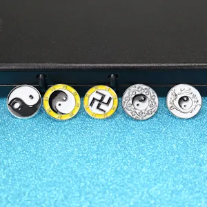 5er-Set Emaille-Anstecknadeln mit Yin Yang, Bagua und traditionellen Drachenmotiven
