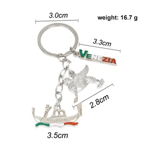 Detailed size specifications of Venice souvenir keychain with gondola and lion charms