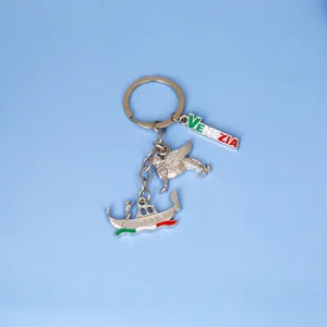 Venice souvenir keychain with silver gondola, St. Mark lion, and Venezia flag tag