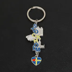 Schweden Stockholm Silhouette Schlüsselanhänger mit Schwedischer Flagge Herzanhänger
