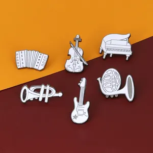 Cartoon Musical Instrument Enamel Pin Brooch Alloy White Piano Violin Guitar Trumpet French Horn Accordion Badges Backpack Clothes Decor Gift
