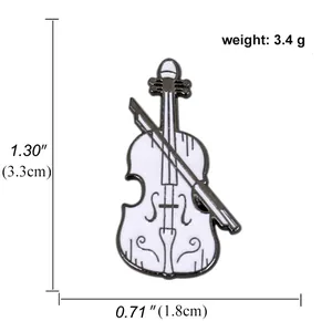 Cartoon white violin enamel brooch with bow, 3.3cm height and metal oil drip finish