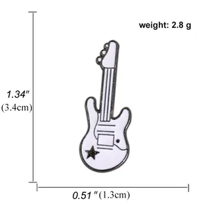 White electric guitar enamel pin badge with star detail and dimensions 3.4cm x 1.3cm