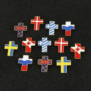 Broche Drapeau National en Forme de Croix Alliage de Zinc Émail Badge Métallique Accessoires pour Vêtements Sac à Dos