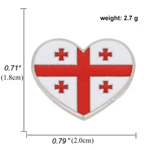Herzförmige Georgien Flagge Metallanstecknadel mit Emaille, Größe 2,0x1,8cm