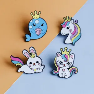 Cartoon Animal Enamel Brooch Zinc Alloy Rainbow Whale Unicorn Cat Rabbit Pins Fashion Jewelry For Women Kids Accessory