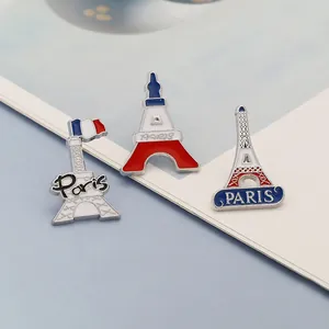 Paris Eiffel Tower and French flag enamel brooch set in red white and blue finish