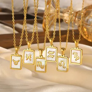 18K gold plated stainless steel zodiac necklaces with white shell inlay pendants