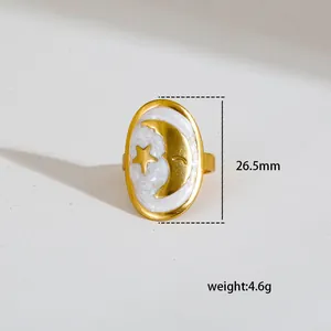 Fashionable gold open ring with celestial moon and star design for women, 26.5mm height
