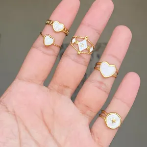 Fashion Stainless Steel Open Ring For Women Heart Star Evil Eye Gold Plated Adjustable Chic Aesthetic Jewelry Finger Ring