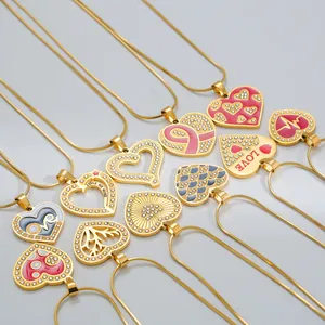 Collection of 14k gold plated heart necklaces with colorful enamel and pavé crystals