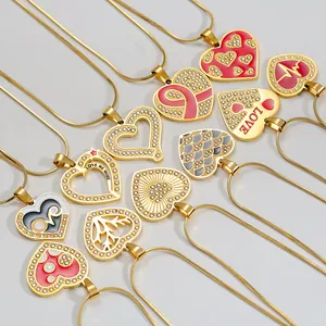 14k gold plated heart pendant necklace with colorful enamel and sparkling rhinestones