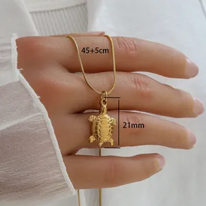 Gold plated stainless steel sea turtle pendant necklace with 45+5cm chain size detail