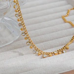 18k gold plated stainless steel necklace featuring natural stones and zircon beads