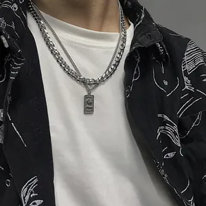 Stainless Steel Double Layered Portrait Coin Pendant Necklace Vintage Cuban Chain Hip Hop Streetwear Jewelry For Men Women