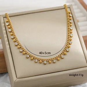 18k gold plated titanium steel necklace with natural stone beads and dangling charms