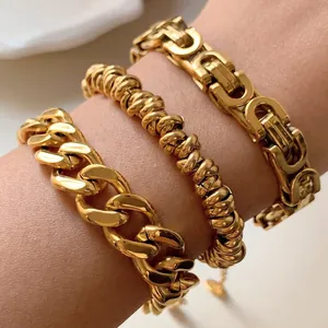 Lussuosi Bracciali a Catena in Acciaio Inossidabile Placcato Oro per Uomo Donna Unisex Gioielli Hip Hop Punk Catena Cubana Bizantina Grano Serpente Accessorio Moda