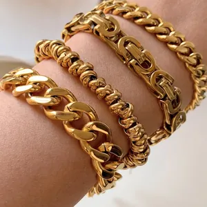 Set di bracciali a catena in acciaio inossidabile dorato lucido con maglie cubane