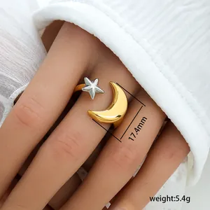 Macro view of gold moon and silver star open ring showing 17.4mm height and 5.4g weight